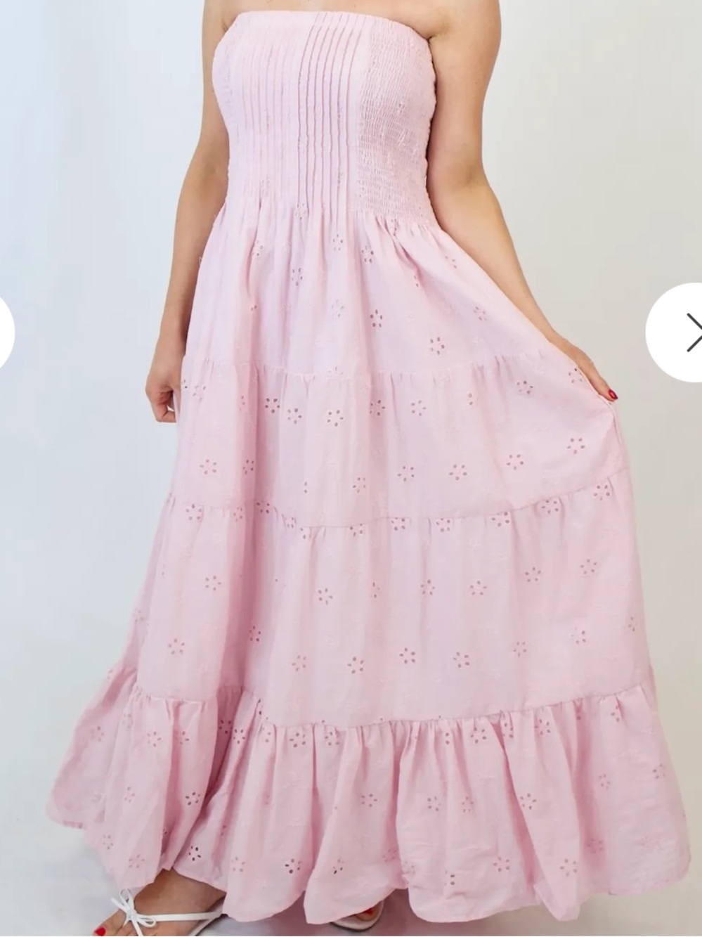 Honey- Strapless Pink Eyelet Maxi Dress